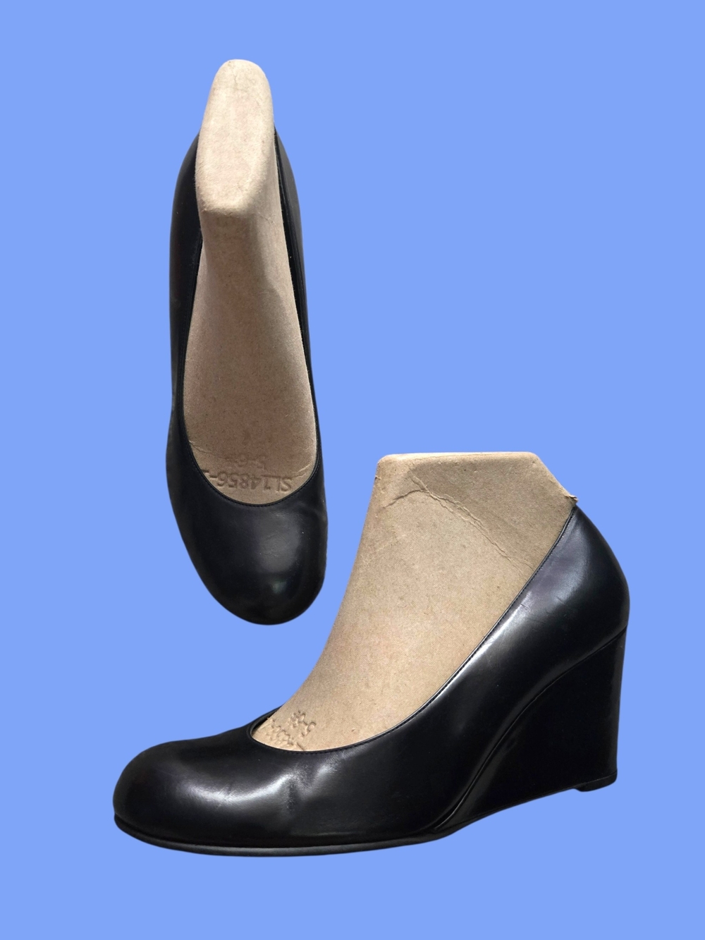 Bloomingdale's Black Leather Wedge Pumps